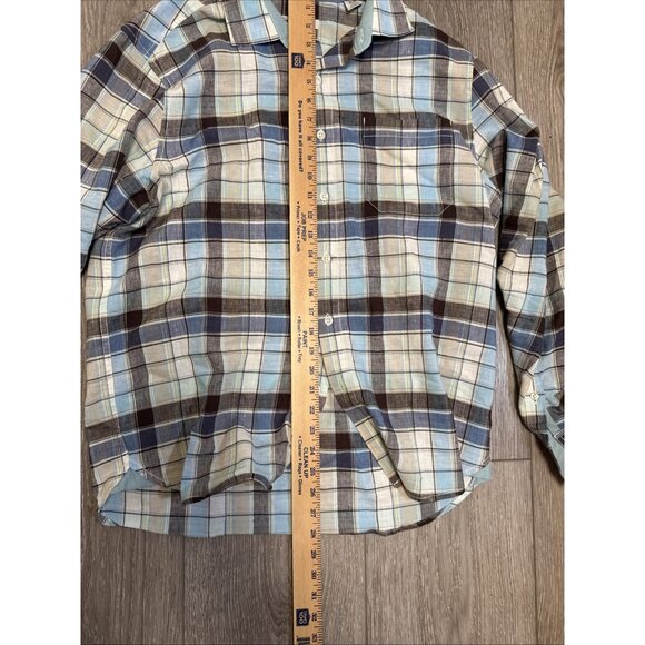 Tommy Bahama Men's Size Medium Plaid Long Sleeve Men's Shirt BLUE BROWN - Picture 7 of 9